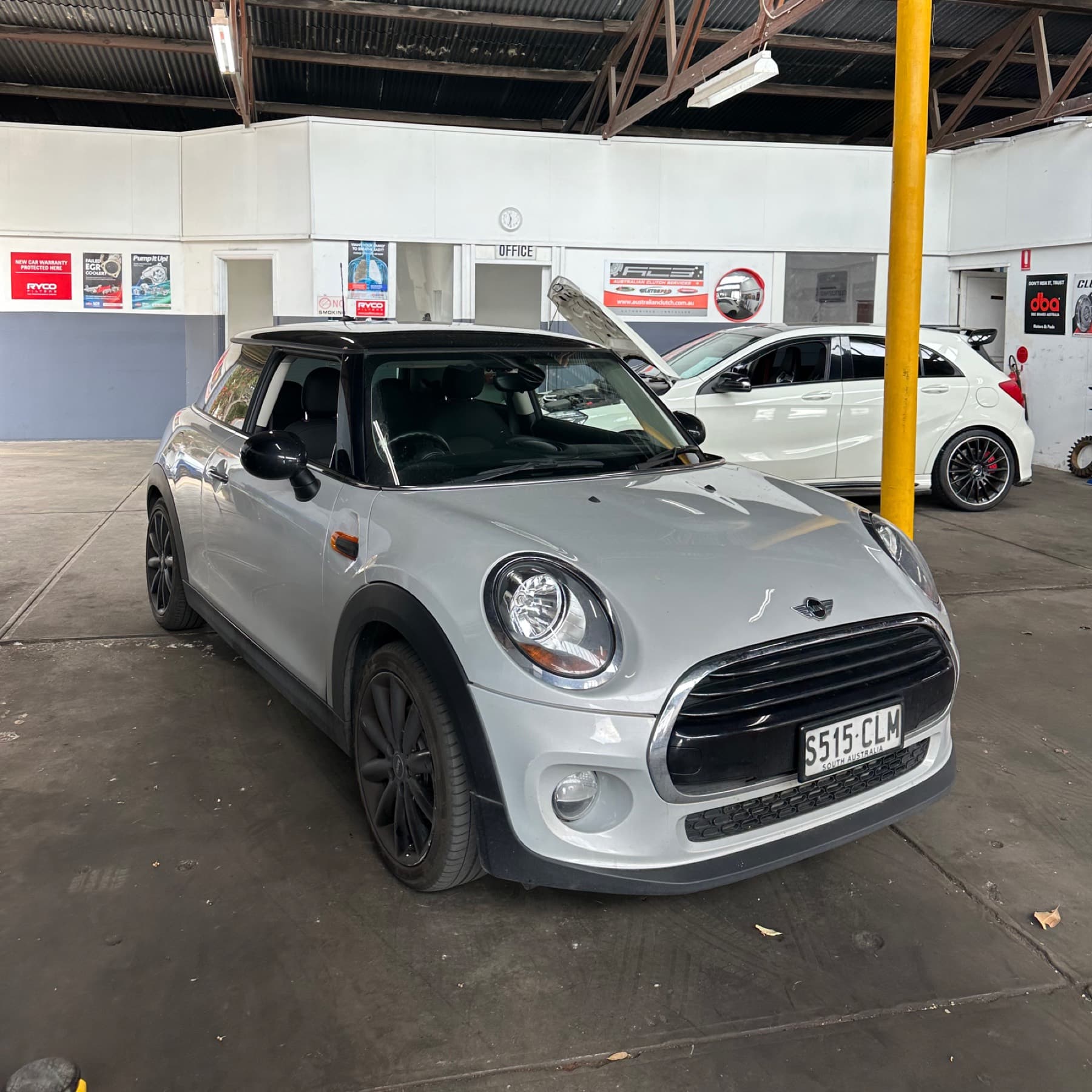 Mini Cooper in for a regular check